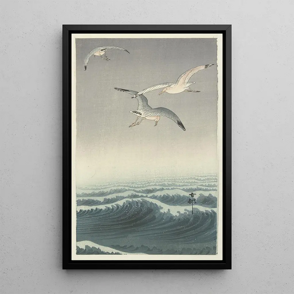 Tres gaviotas - Ohara Koson — cuadro enmarcado en la pared