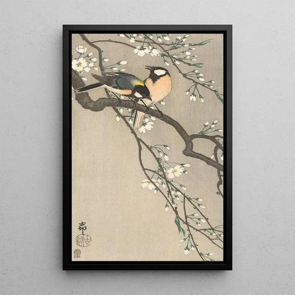 Mésanges sur branche de cerisier - Ohara Koson — cuadro enmarcado en la pared