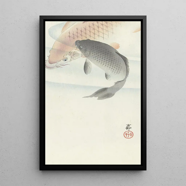 Dos carpas - Ohara Koson — cuadro enmarcado en la pared