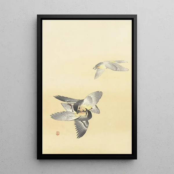Dos pájaros luchadores - Ohara Koson — cuadro enmarcado en la pared