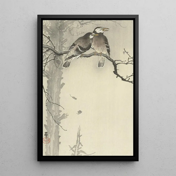 Dos estorninos grises - Ohara Koson — cuadro enmarcado en la pared
