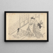 a reclining woman, maid covering herself with a robe - Okumura Masanobu — framed artwork on a wall