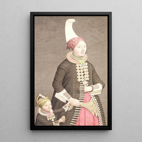 Mujer y niña con trajes islandeses - Olavius — cuadro enmarcado en la pared