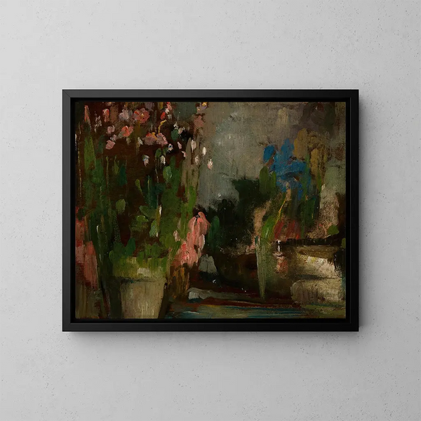 Flores en una terraza - Olga Boznańska — cuadro enmarcado en la pared