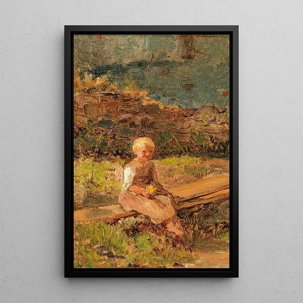 Niño sentado en un pasarela de madera - Olga Wisinger-Florian — cuadro enmarcado en la pared