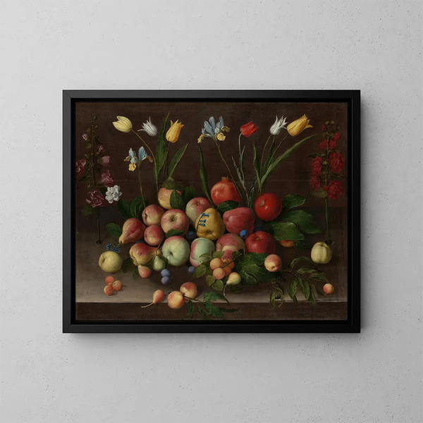Frutas y flores - Orsola Maddalena Caccia — cuadro enmarcado en la pared
