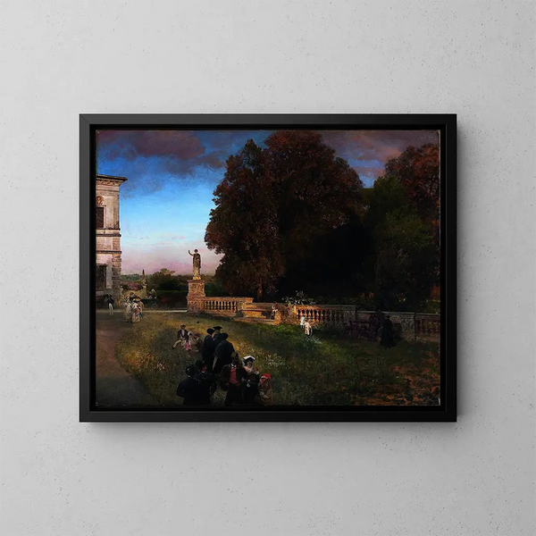 En el parque de la Villa Borghèse - Oswald Achenbach — cuadro enmarcado en la pared
