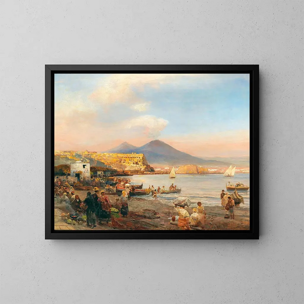 Atardecer en la bahía de Nápoles - Oswald Achenbach — cuadro enmarcado en la pared