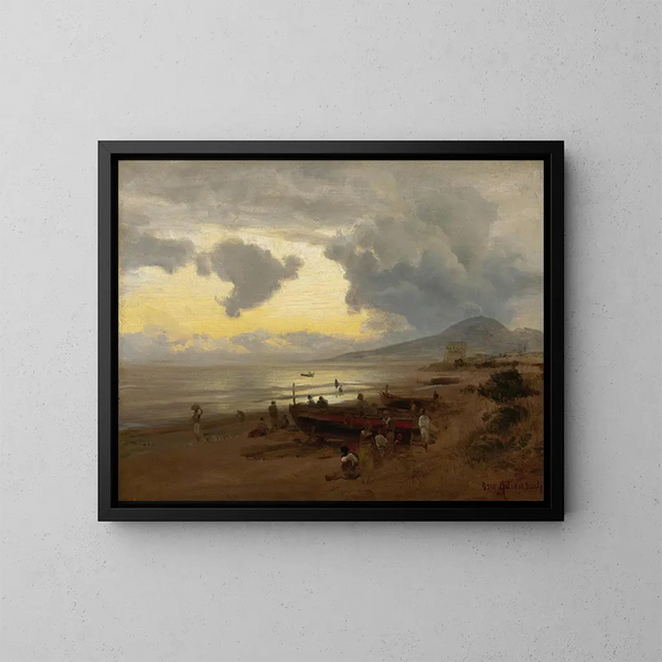 Atardecer en la costa - Oswald Achenbach — cuadro enmarcado en la pared