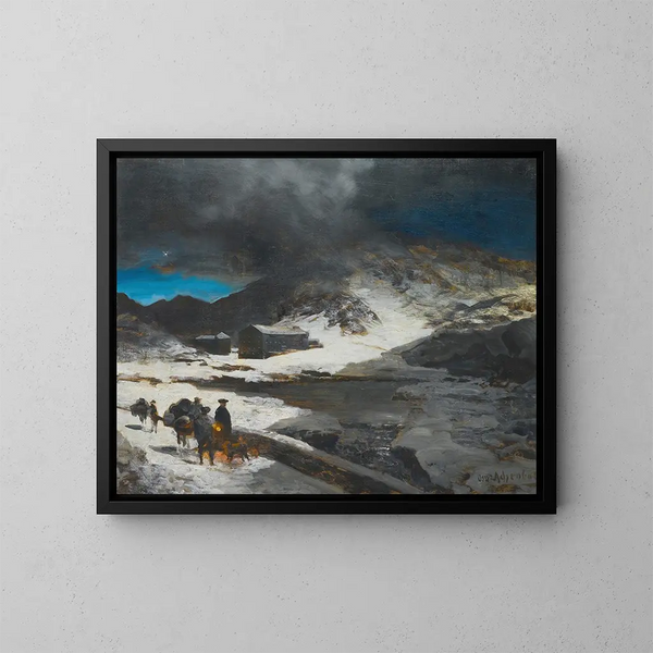 L'auberge du Grand Saint-Bernard dans les Alpes - Oswald Achenbach — cuadro enmarcado en la pared
