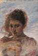 Retrato de una joven mujer frente a un fondo de nubes - Ottó Baditz — vista de la obra