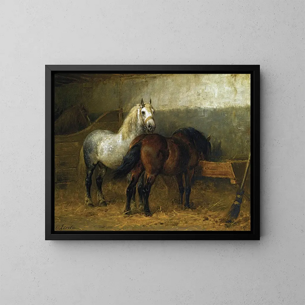 Caballos en el establo - Otto Eerelman — cuadro enmarcado en la pared