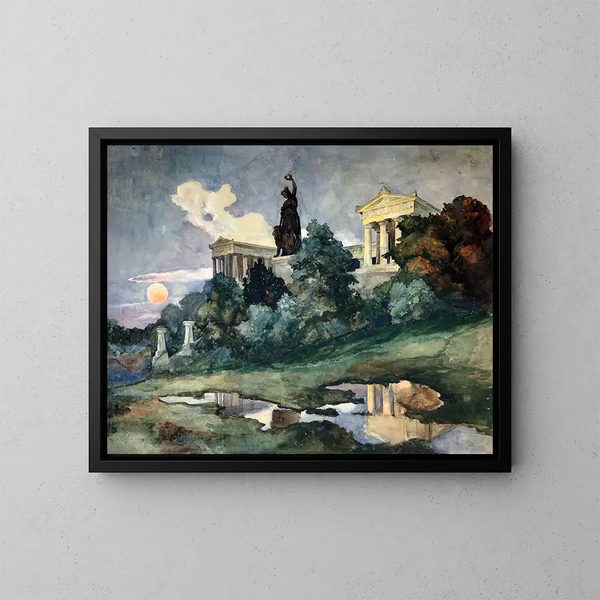 Sunset over Bavaria and the Hall of Glory in Munich - Otto Geigenberger — framed artwork on a wall