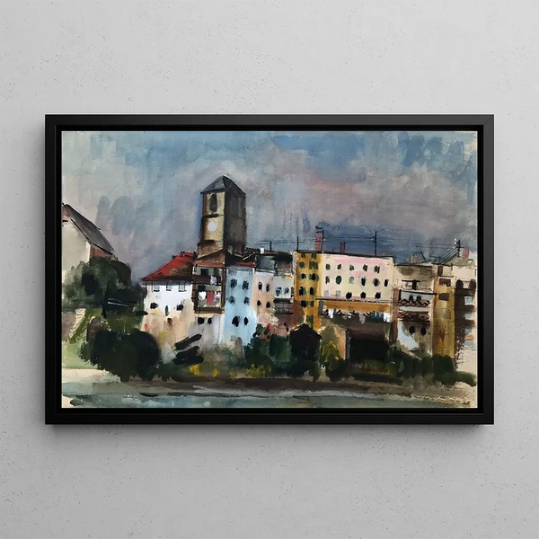 Wasserburg am Inn painting, view of the Inn - Otto Geigenberger — framed artwork on a wall
