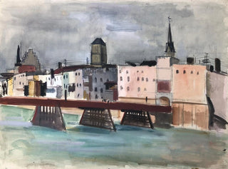 Wasserburg am Inn vista desde el agua con el puente del Inn - Otto Geigenberger — vista de la obra