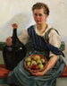 Niña con una cesta de frutas y una botella de vino - Otto Keck — vista de la obra