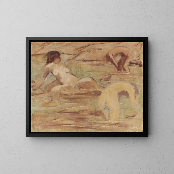 Tres jóvenes chicas bañándose - Otto Mueller — cuadro enmarcado en la pared