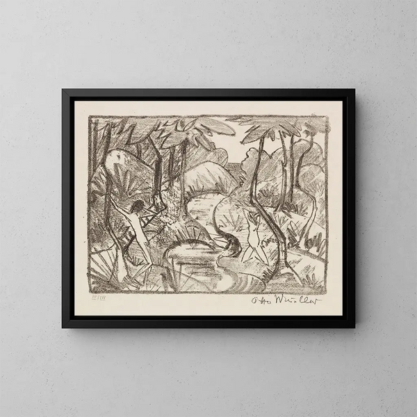 Dos figuras en el arroyo 2 Paisaje forestal - Otto Mueller — cuadro enmarcado en la pared