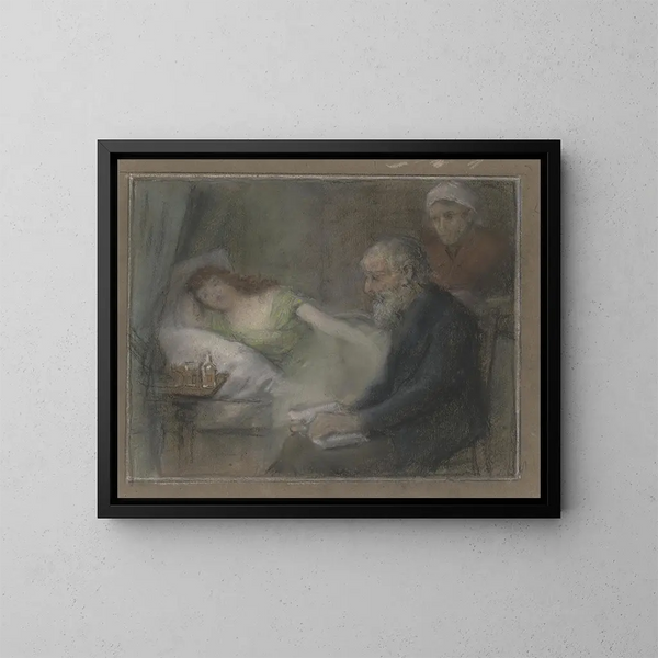 En la cabecera del enfermo - Otto Scholderer — cuadro enmarcado en la pared