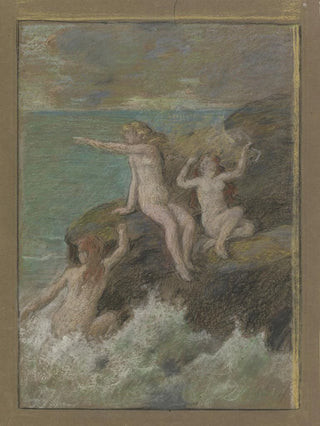 Otto Scholderer - Drei nackte Frauen auf einem Felsen.webp