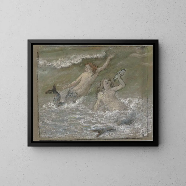 Tres sirenas en el agua - Otto Scholderer — cuadro enmarcado en la pared