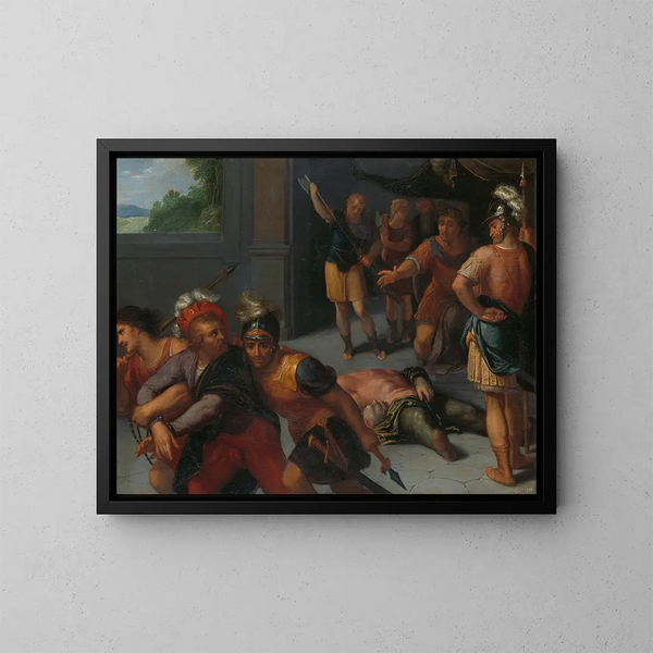 The Decapitation of Claudius Paulus and the Capture of Julius Civilis - Otto van Veen — framed artwork on a wall