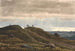 paisaje con un camino arenoso que conduce a una colina de brezo. A la derecha, vista de una vasta extensión de tierra con turberas. De la región de Raageleje - P. C. Skovgaard — vista de la obra