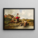 Family idyll painting with washerwomen by a river - Pál Böhm — framed artwork on a wall