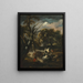 a wooded landscape with bandits setting an ambush on a car - Pandolfo Reschi — framed artwork on a wall