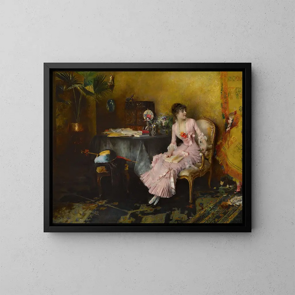 Young woman in pink with her child - Pascal-Adolphe-Jean Dagnan-Bouveret — framed artwork on a wall