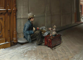 PascalAdolpheJean DagnanBouveret - The petit savoyard eating in front of an entrance to a house.webp