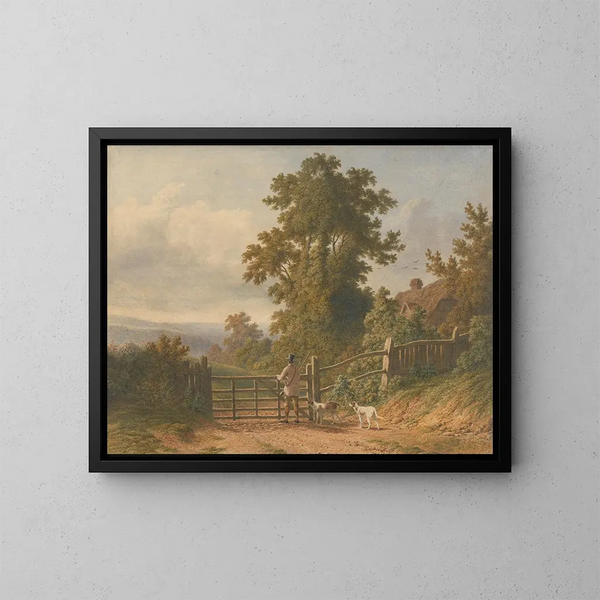 Sporty painting and its dogs - Patrick Nasmyth — framed artwork on a wall