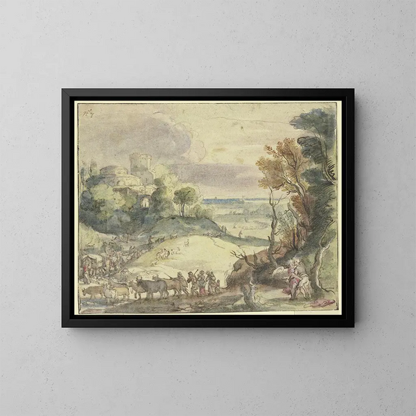 Jacob luchando con el ángel - Paul Bril — cuadro enmarcado en la pared