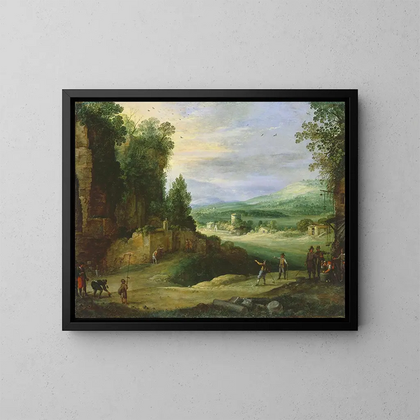 Paisaje con hombres jugando a la chicane - Paul Bril — cuadro enmarcado en la pared