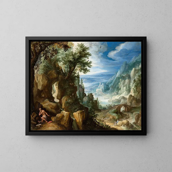 Paisaje montañoso con san Jerónimo - Paul Bril — cuadro enmarcado en la pared