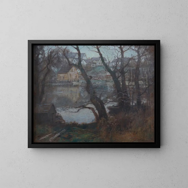 Paisaje de una ciudad de Nueva Inglaterra - Paul Cornoyer — cuadro enmarcado en la pared