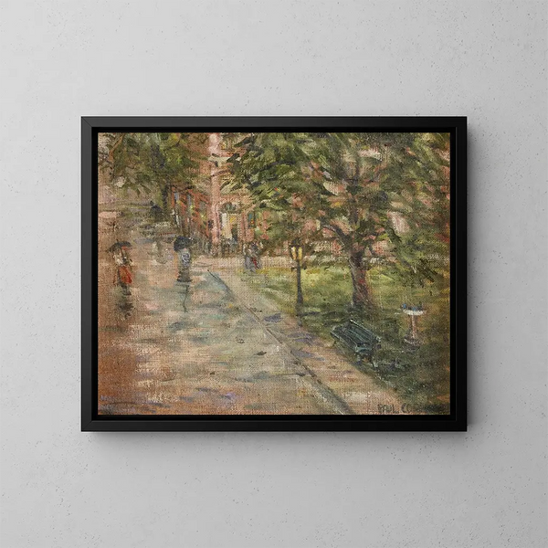Escena callejera bajo la lluvia - Paul Cornoyer — cuadro enmarcado en la pared
