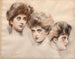 Retrato de Yvonne Avolle de frente, de perfil derecho y de perfil izquierdo - Paul César Helleu — vista de la obra