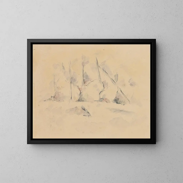 Árboles entre rocas - Paul Cézanne — cuadro enmarcado en la pared