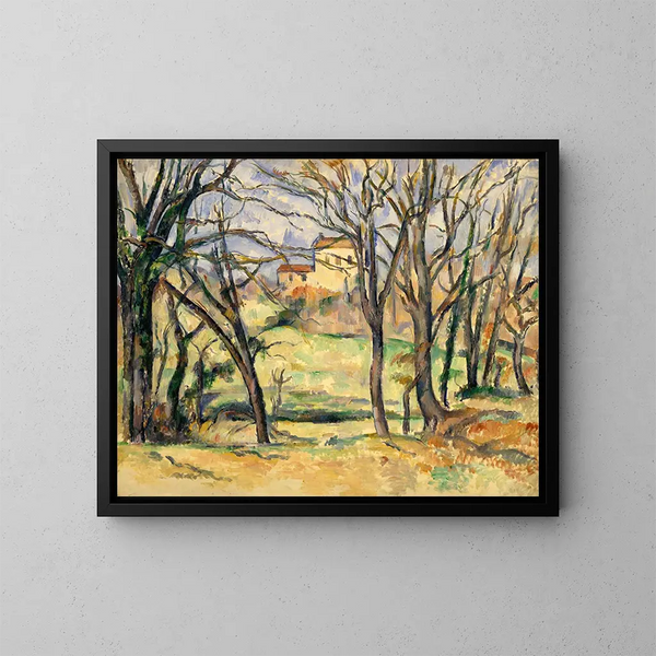 árboles y casas cerca del Jas de Bouffan - Paul Cézanne — cuadro enmarcado en la pared