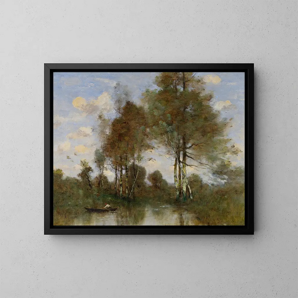 El barquero en un río - Paul Désiré Trouillebert — cuadro enmarcado en la pared