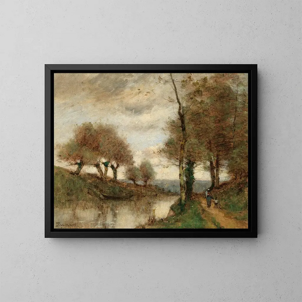Camino de regreso junto al río - Paul Désiré Trouillebert — cuadro enmarcado en la pared