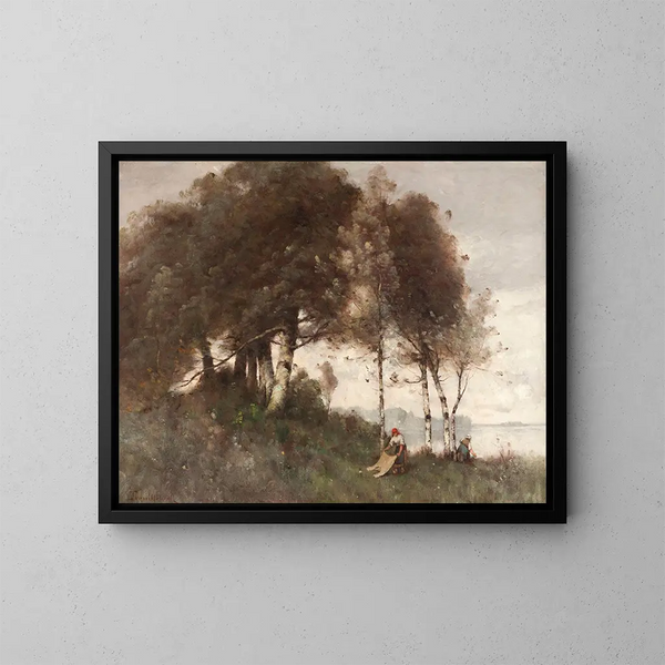 Paisaje con lavanderas - Paul Désiré Trouillebert — cuadro enmarcado en la pared