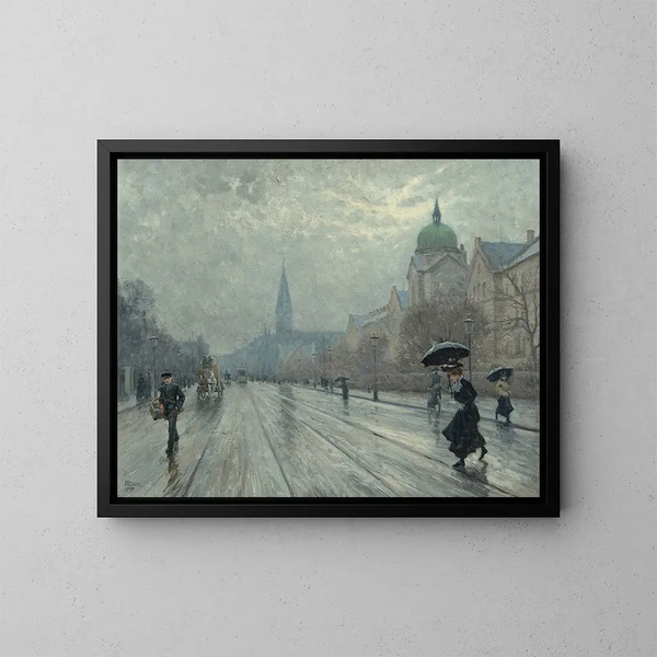 Una escena callejera en Copenhague - Paul Fischer — cuadro enmarcado en la pared