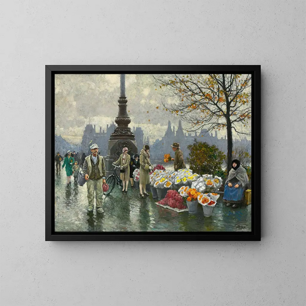 Vendedores de flores en el puente de la reina Louise en Copenhague - Paul Fischer — cuadro enmarcado en la pared