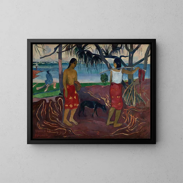 La Raro te Oviri bajo el Pandano - Paul Gauguin — cuadro enmarcado en la pared