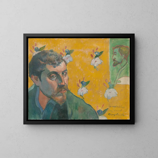 Autorretrato con el retrato de Bernard Les Misérables - Paul Gauguin — cuadro enmarcado en la pared