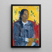 a Tahitian woman with a flower - Paul Gauguin — framed artwork on a wall