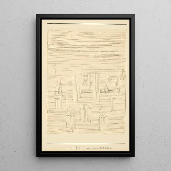Inicios de las construcciones sagradas - Paul Klee — cuadro enmarcado en la pared