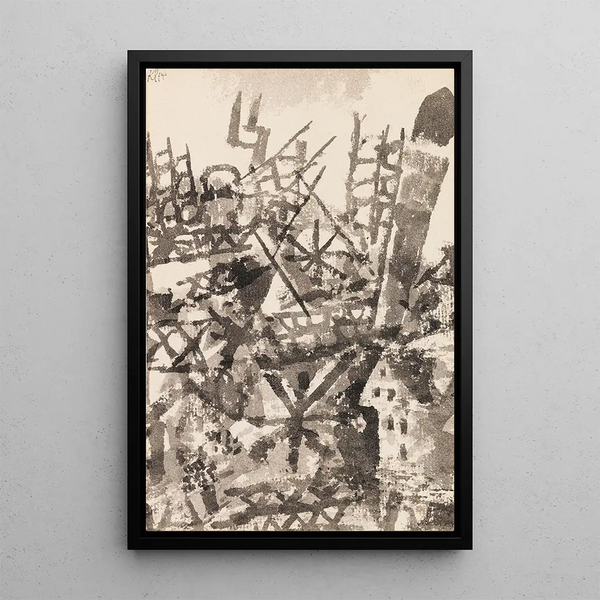 La guerra atraviesa una localidad - Paul Klee — cuadro enmarcado en la pared